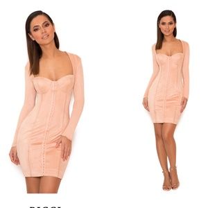 House of CB Peach Corset Long Sleeve Mini Dress